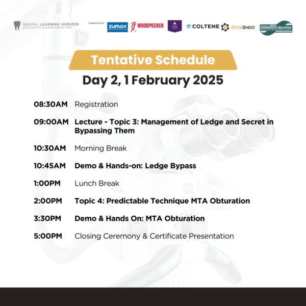 Terauchi's Non Surgical Micro-Endodontic Retreatment Masterclass Tentative Schedule